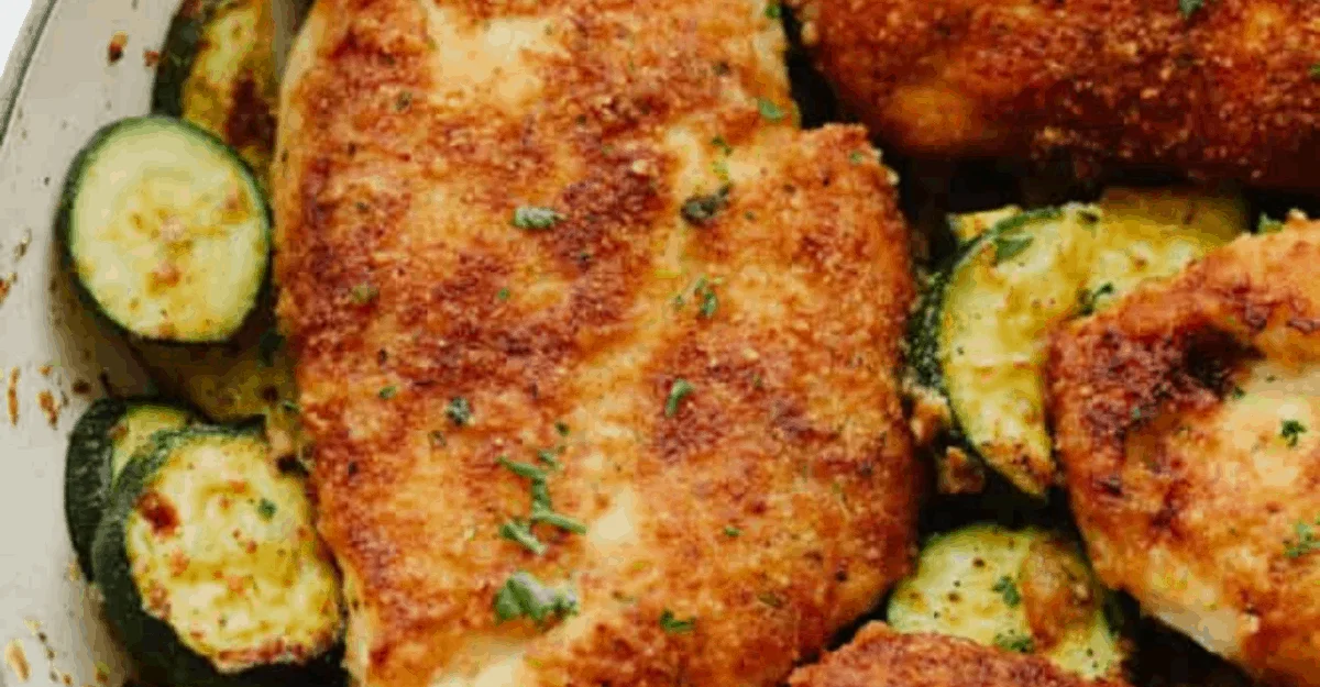 Crispy Parmesan Garlic Chicken With Zucchini
