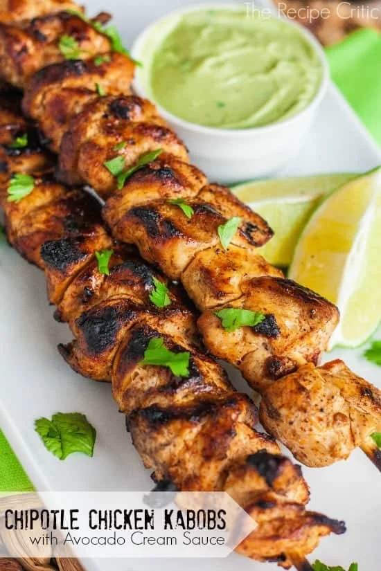 Chipotle Chicken Kabobs with Avocado Cream Sauce