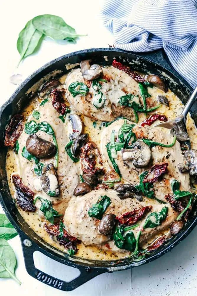 Skillet Creamy Chicken Mushroom Florentine