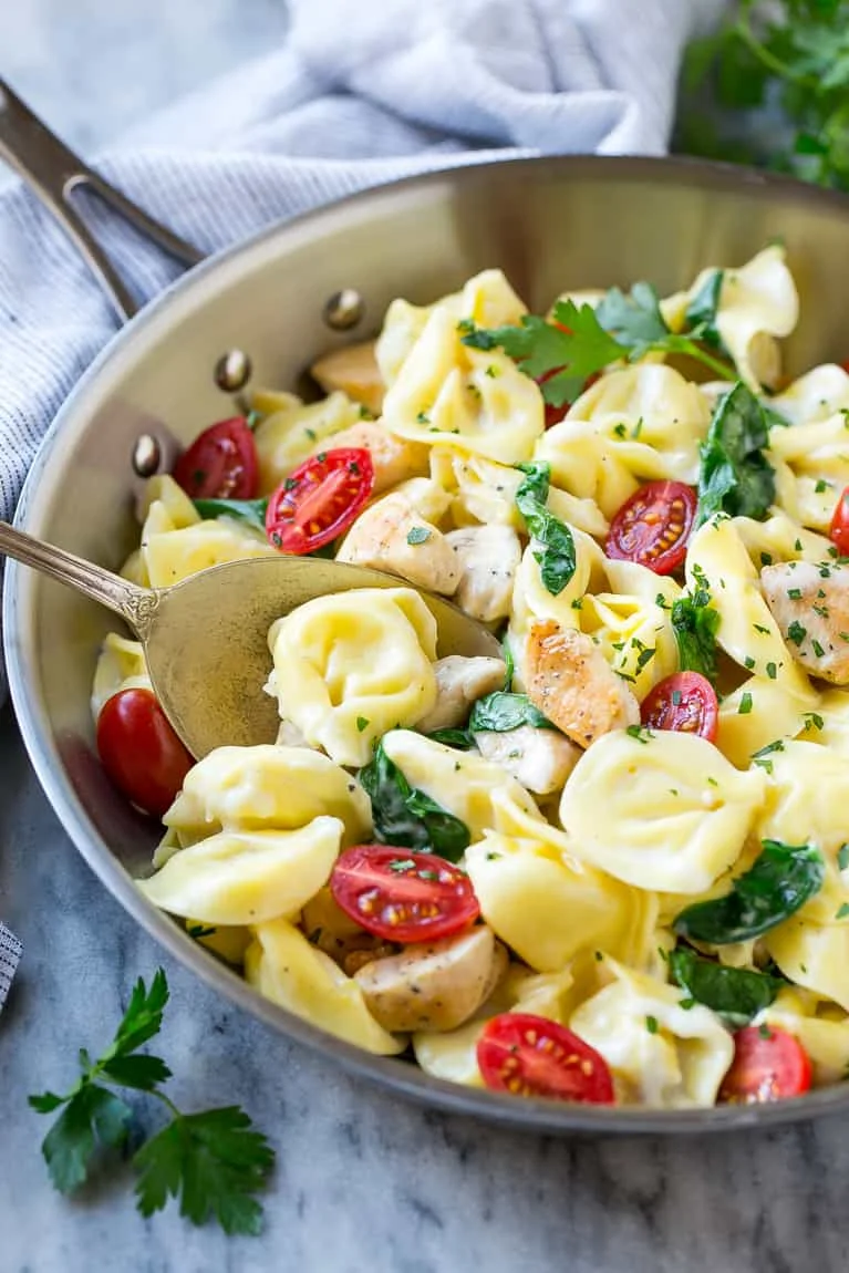 One Pot Creamy Parmesan Chicken Tortellini