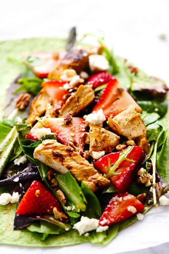 Strawberry Balsamic Chicken Salad Wrap