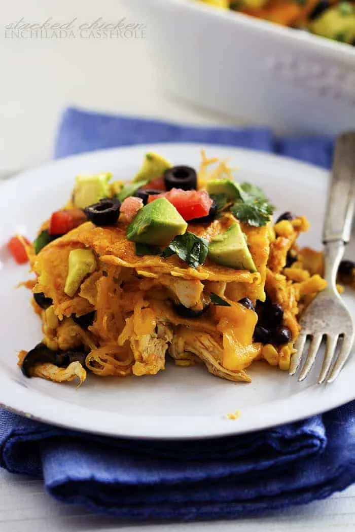 Loaded Stacked Chicken Enchilada Casserole